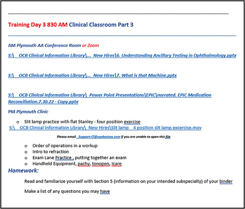 Figure. Schedules let new hires know what to expect for each training day.